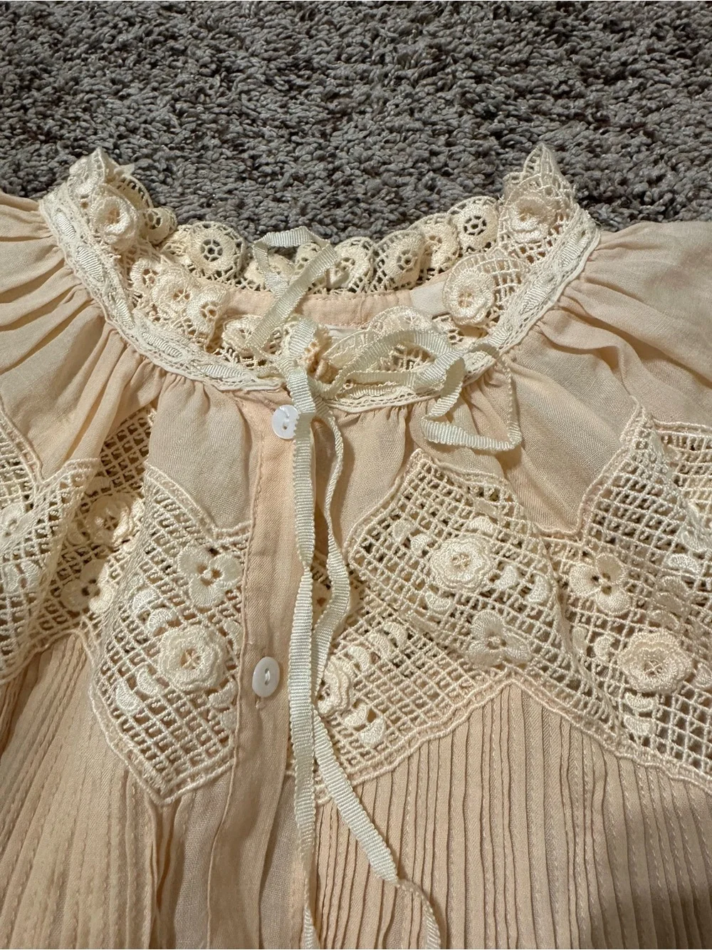 Doen AGATHA TOP   Cotton Lace-Yoke Peasant Blouse gorgeous S